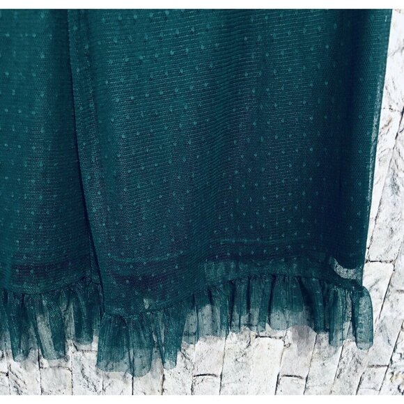 Asos Curve Dot Mesh Lace Twist Top Dress Ruffle Hem Green Holiday Womens Size 12 - Picture 4 of 7